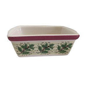 Bed Bath Beyond Ceramic Baking Dish Bread Mini Pan Christmas Holly‎ Berry 6" x 2